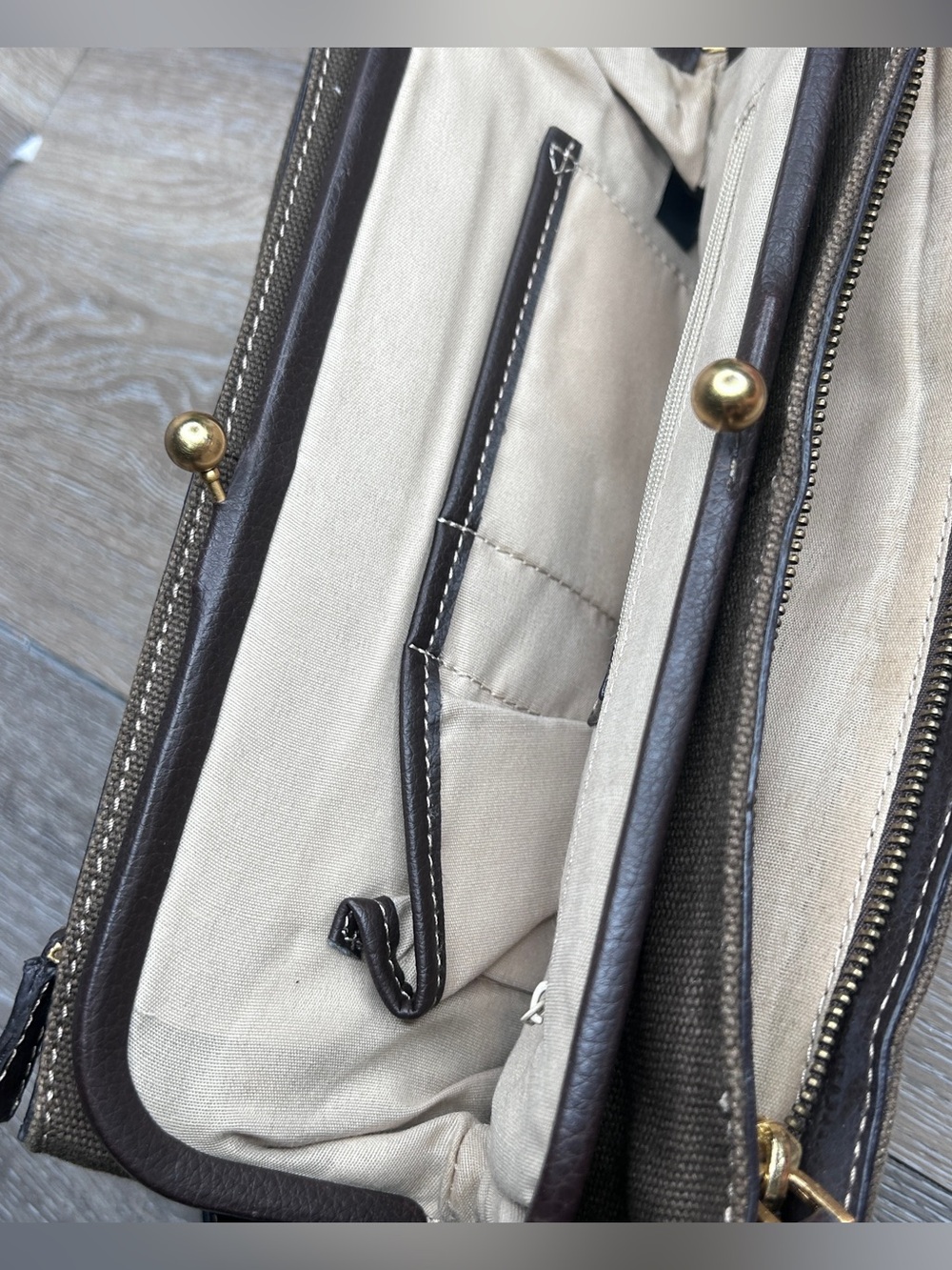 Etienne Aigner Brown Crossbody Bag |
Canvas Messenger w/ Leather Strap - Picture 7 of 16